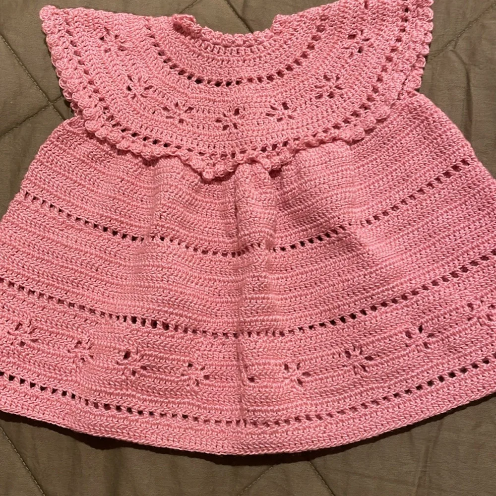 Handmade pink vintage knit baby dress o/s - Picture 3 of 13